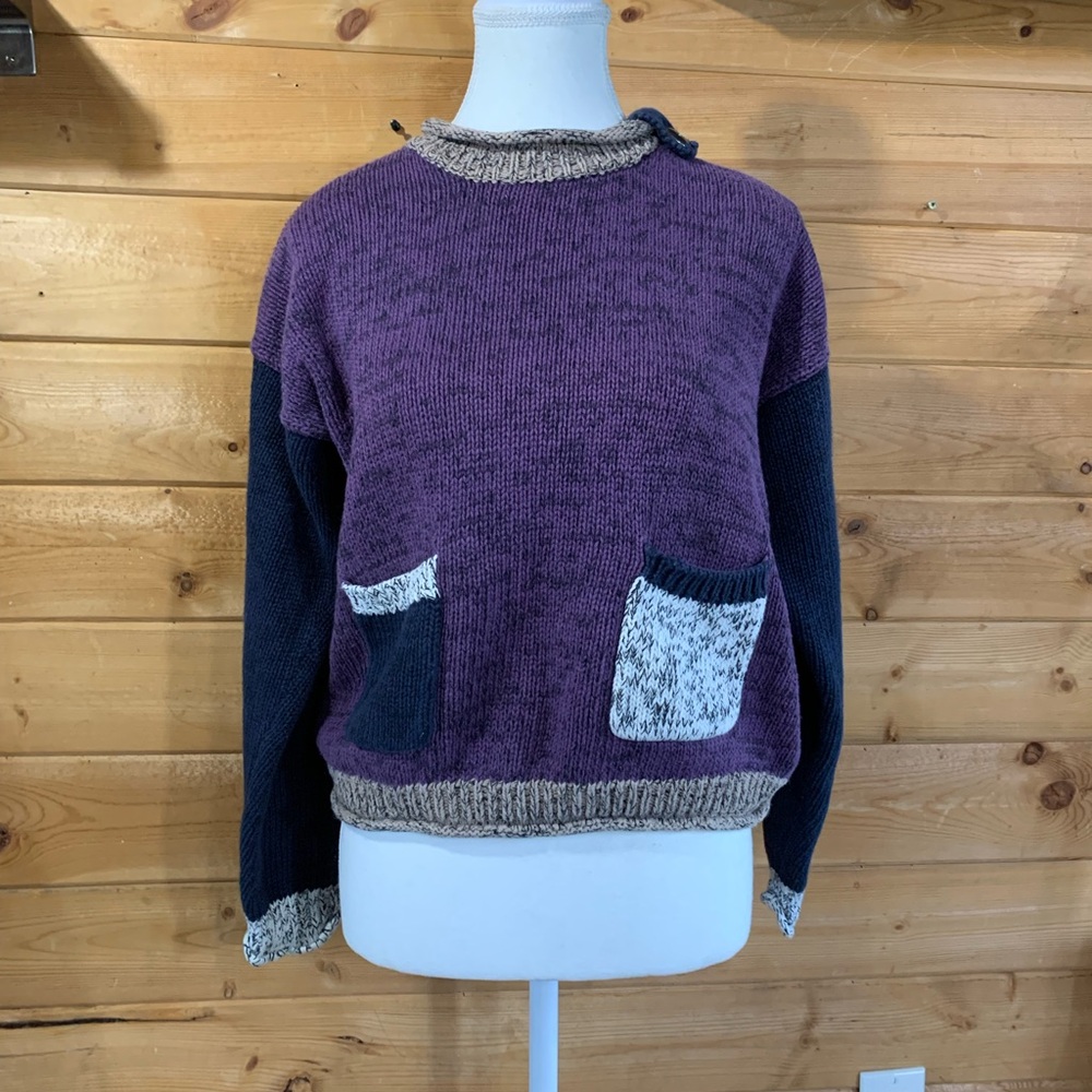 Vintage Cotton Ramie Sweater Oversized Purple Black Small Christopher Banks